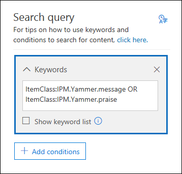 Use the ItemClass property to seach for Yammer items
