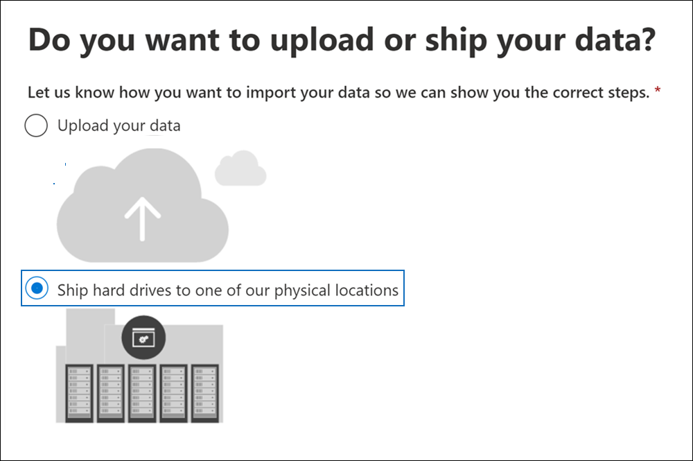 Click Ship hard drives to one of our physical locations to create a drive shipping import job.