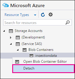 Right-click ingestion and click Detach to disconnect from your Azure Storage area.