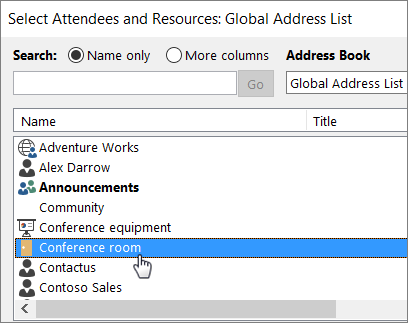 Reserve room mailbox in Outlook