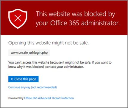 "This website was blocked by your admin" warning