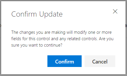 Compliance Manager Assessment - related controls update confirmation dialog box.