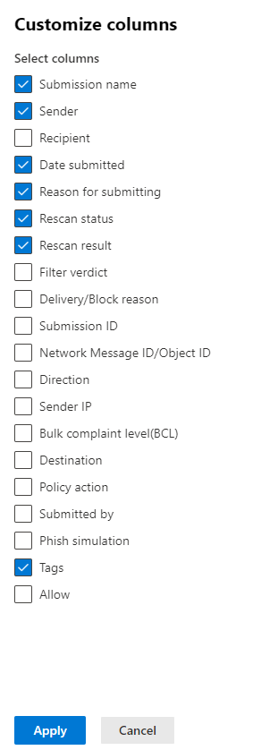 New Customize column options for admin submissions.