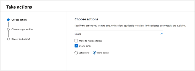 The Take actions option in the Microsoft 365 Defender portal