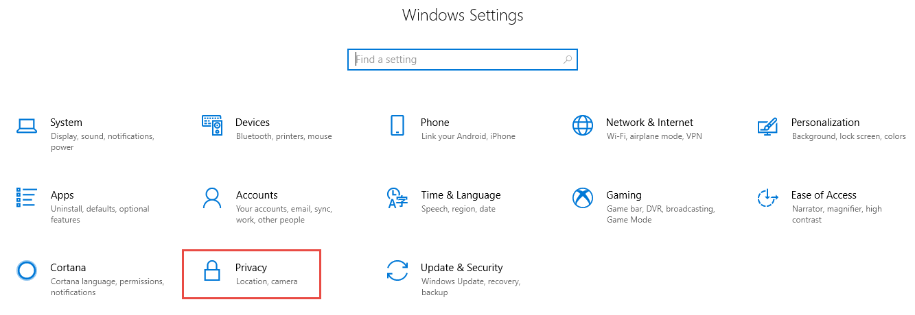 Windows Settings menu