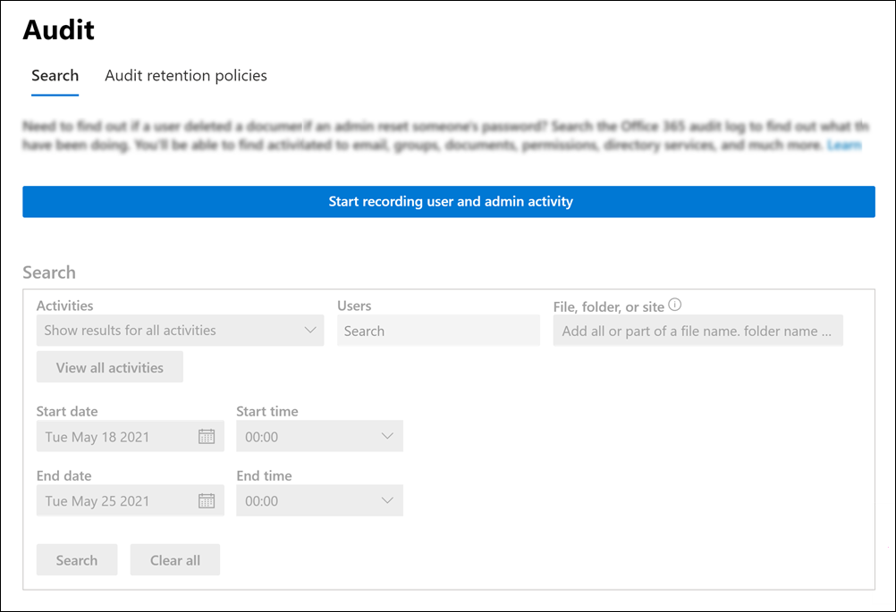 Compliance.Microsoft.com Portal Prompt To Enable Auditing