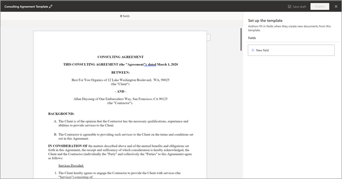 Screenshot of the document in the template viewer.