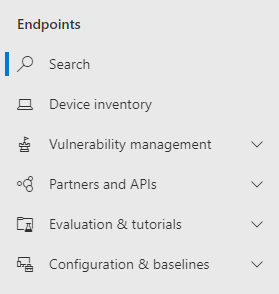 The Endpoints quick launch bar in the Microsoft 365 Defender portal