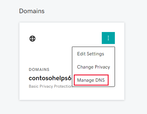 Select Manage DNS from the drop-down list.