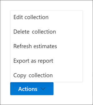 Options on Actions menu for draft collection.