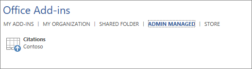 Admin Managed tab of the Office Add-ins page.