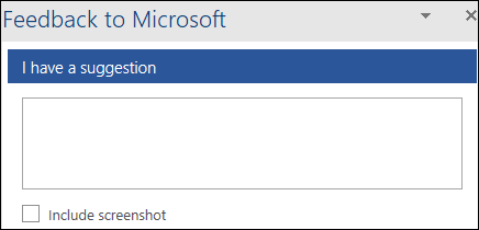 Screenshot: Text field to enter feedback suggestion to Microsoft