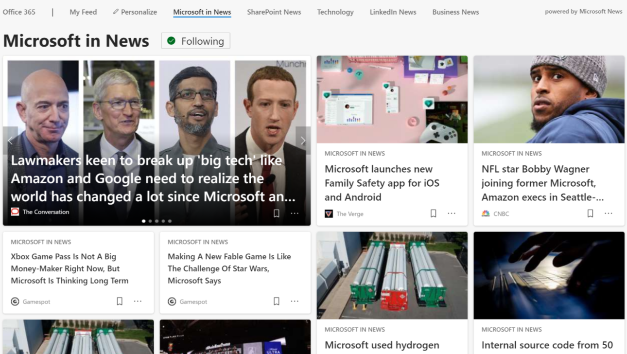 Microsoft in news homepage.
