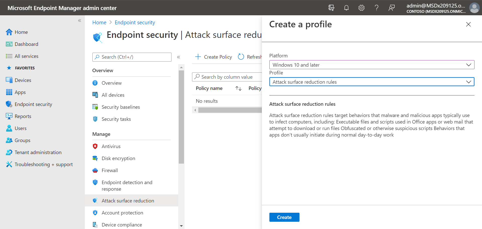 Attack surface reduction rules in the Microsoft Endpoint Manager portal