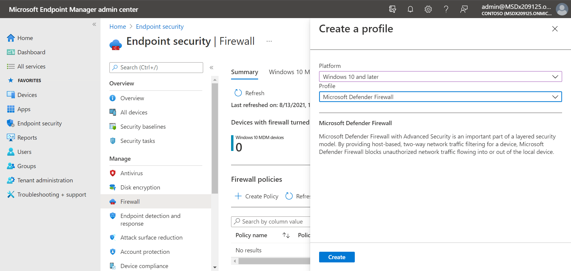 Firewall policy in the Microsoft Endpoint Manager portal