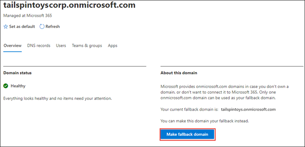 Screenshot of selecting a new fallback domain.
