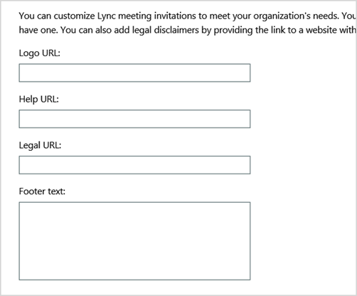 Example of the display of custom meeting invitations in the Skype for Business Online Admin center.