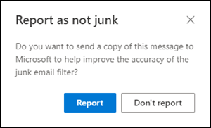 Report as not junk dialog