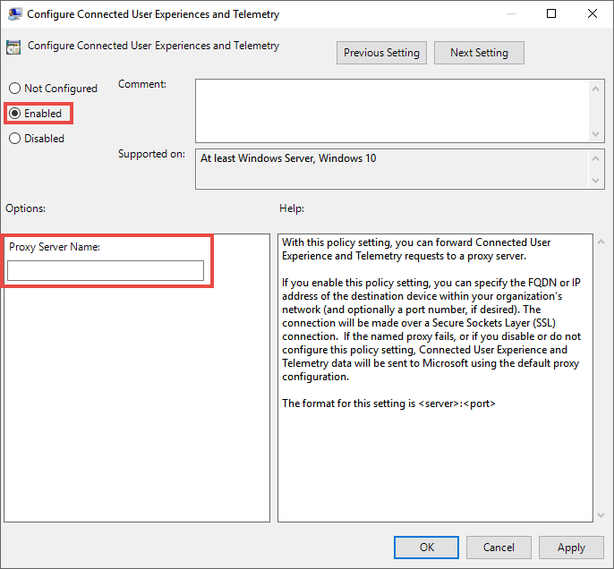 The Group Policy setting2 status pane