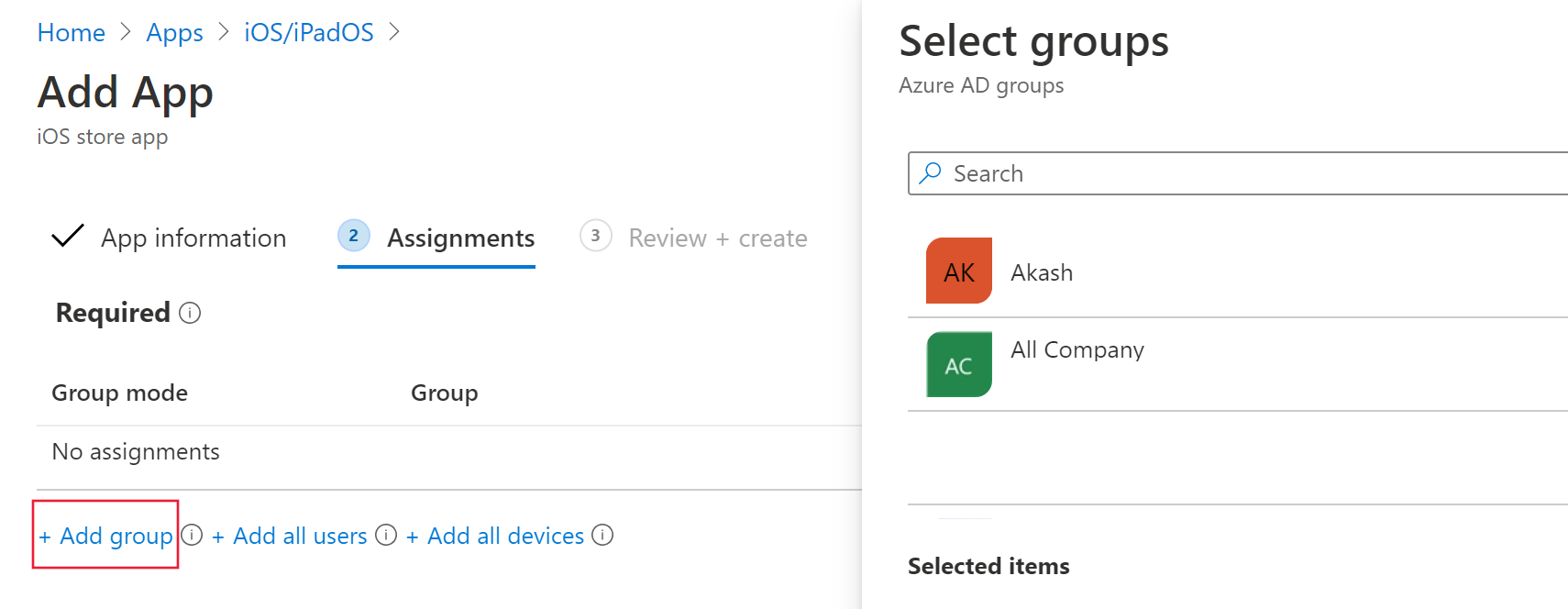 The Add group tab in the Microsoft Endpoint Manager Admin Center