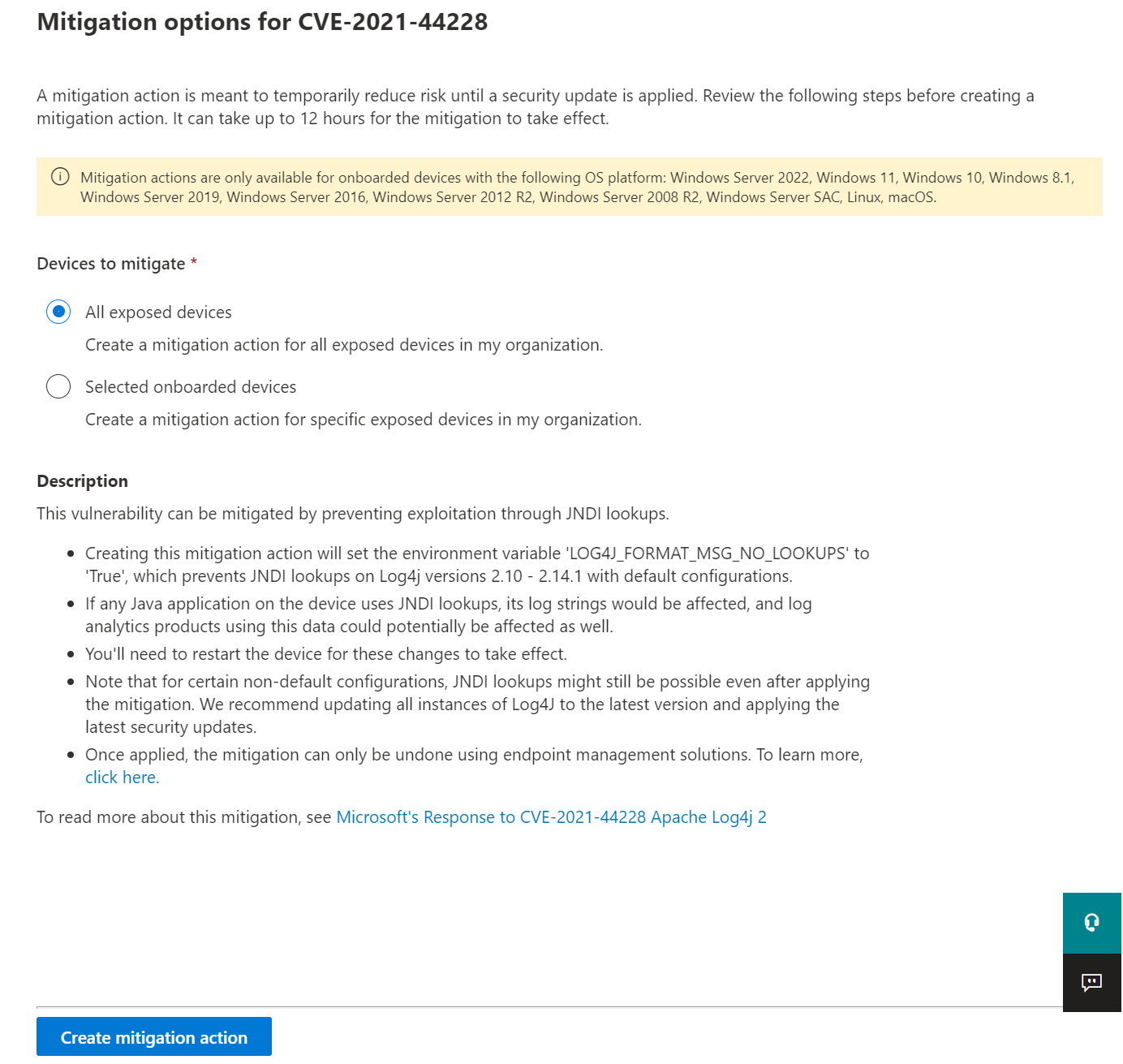 Mitigation options for CVE-2021-44228