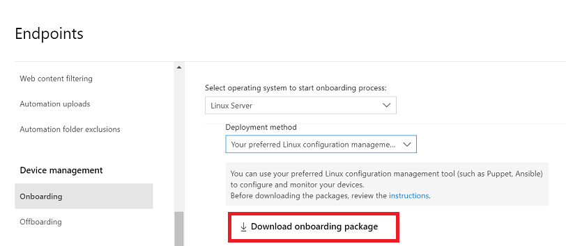 The Download onboarding package option