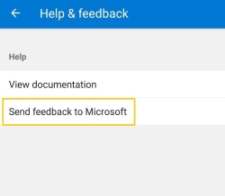 Select send feedback to Microsoft