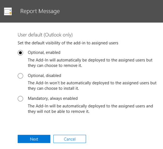 Report Message default settings for Outlook