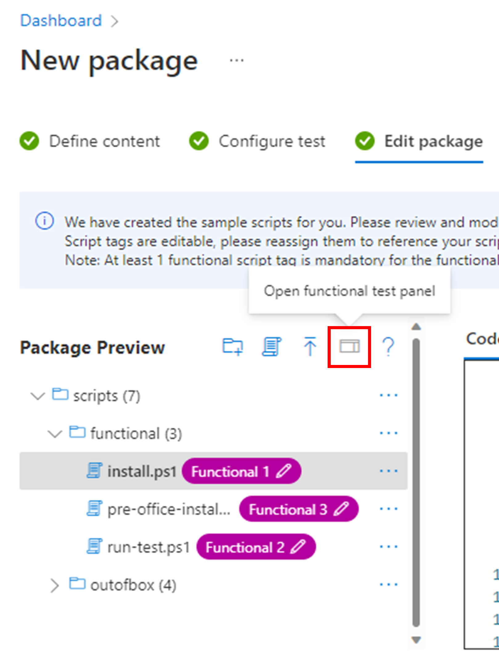 Screenshot shows Package edit package