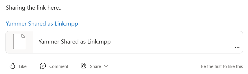 Screenshot of sharing a link to file that's stored on SharePoint or OneDrive.