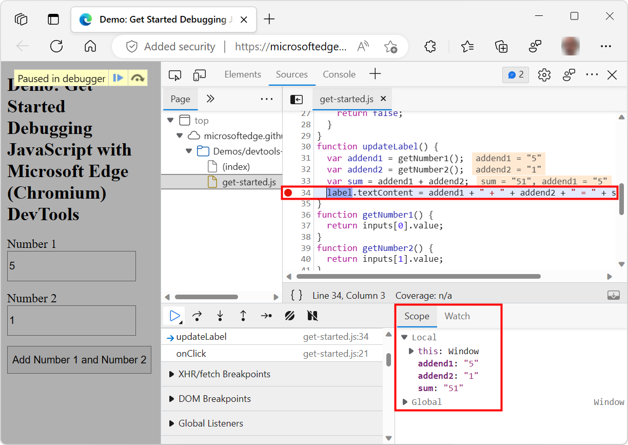Get started debugging JavaScript   Microsoft Edge Development ...