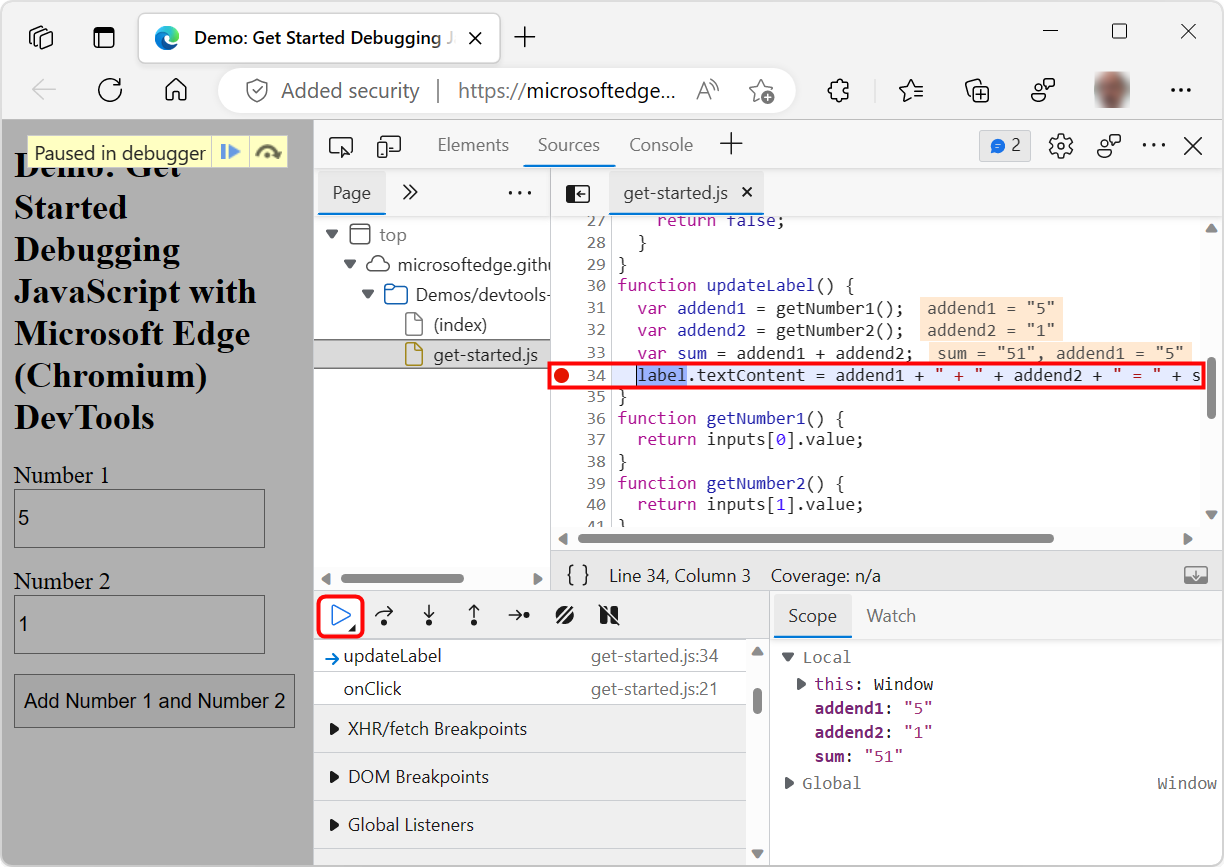 Get started debugging JavaScript   Microsoft Edge Development ...