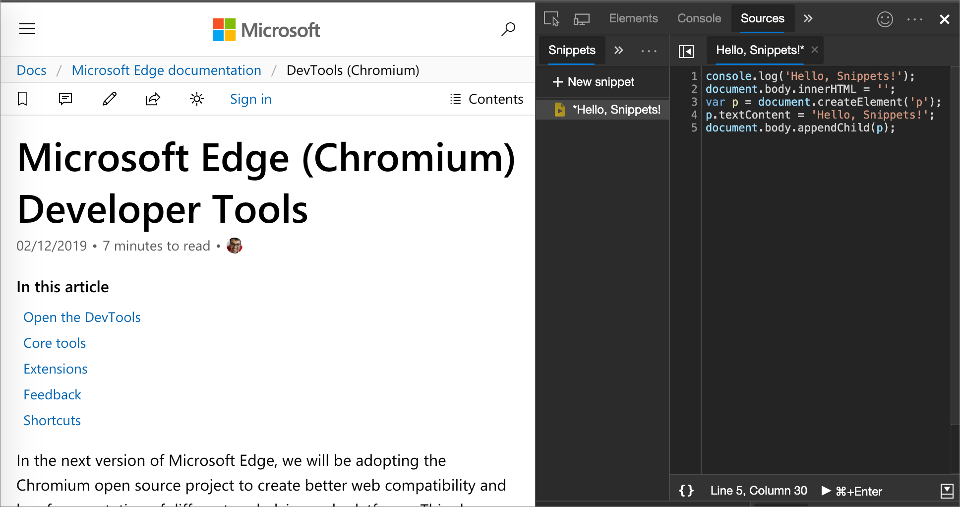 Run snippets of JavaScript on any webpage   Microsoft Edge ...