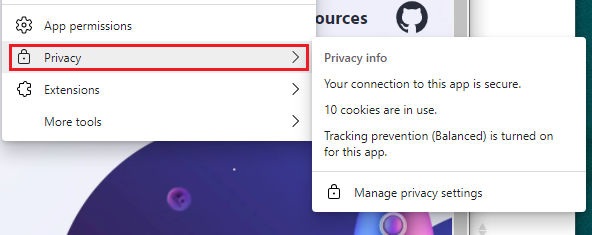 Privacy controls in the dedicated Privacy menu.