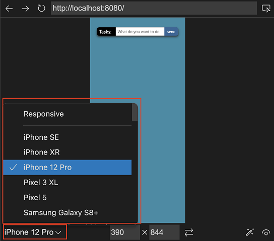 Browser preview in the extension showing the web product in an emulated phone layout