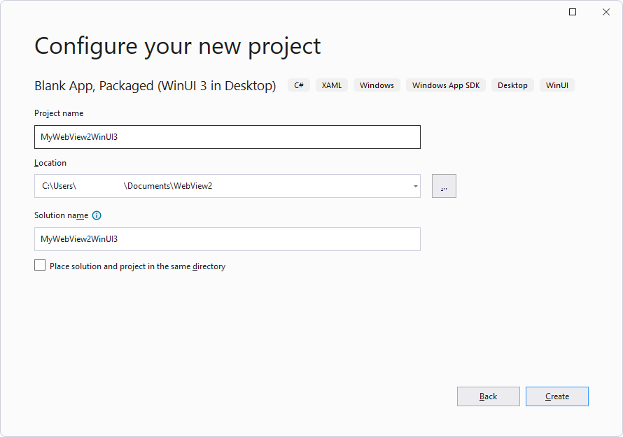 The 'Configure your new project' dialog