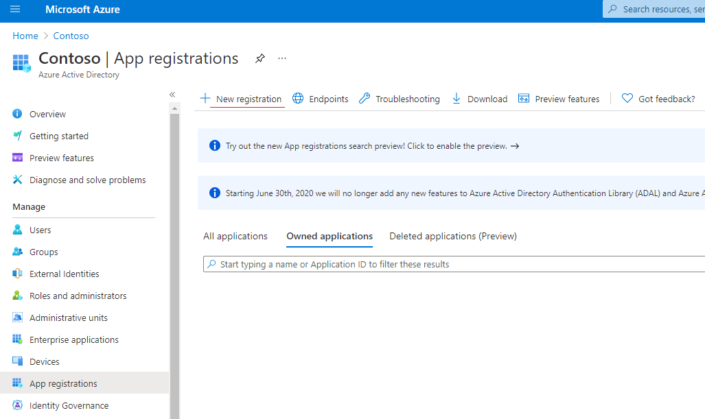Image of new application registration button