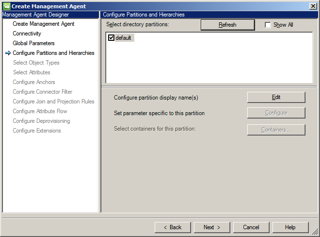 Create partitions for the management agent