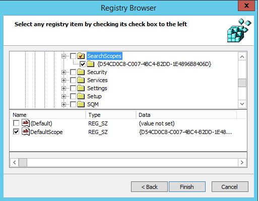 Registry Browser with DefaultScope selected.