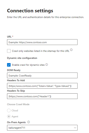 Screenshot of Connection Settings pane for Enterprise Web connector.