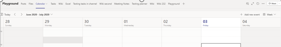 Screenshot showing the calendar option for selecting a channel that will enable you to schedule a meeting.