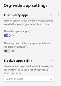 Screenshot of org-wide app settings.