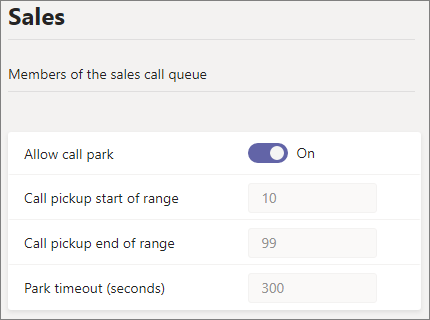 Screenshot of call park policy settings.