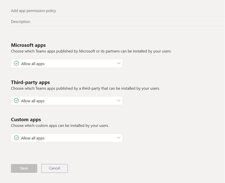 Screenshot of Add app permission policy page.