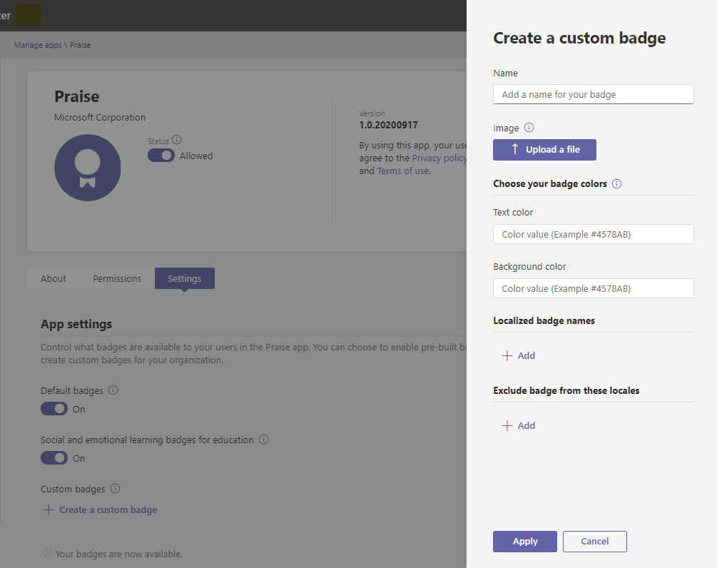 Screenshot of Create a custom badge pane.