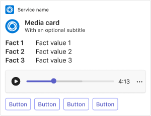 Example shows an Adaptive Card media card on mobile.
