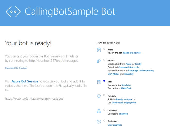 Screenshot of localhost displaying your bot is ready.