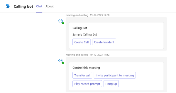 Screenshot of Calling bot displaying welcome text.