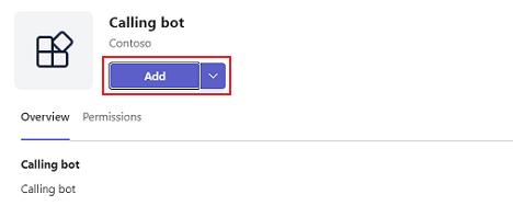 Screenshot of Calling bot with Add option highlighted in red.
