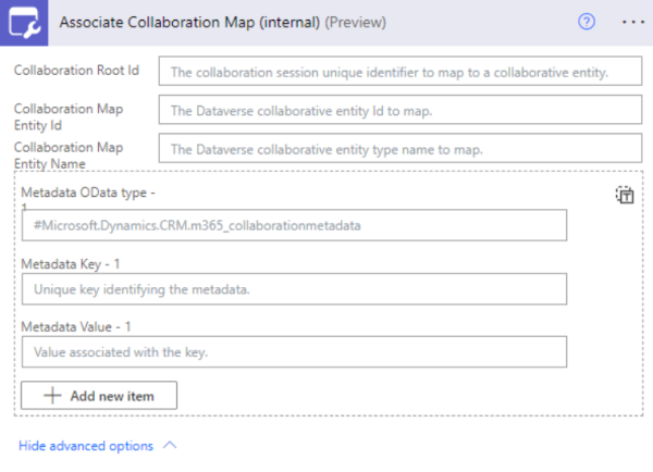 Screenshot shows how to associate collaboration map internal.